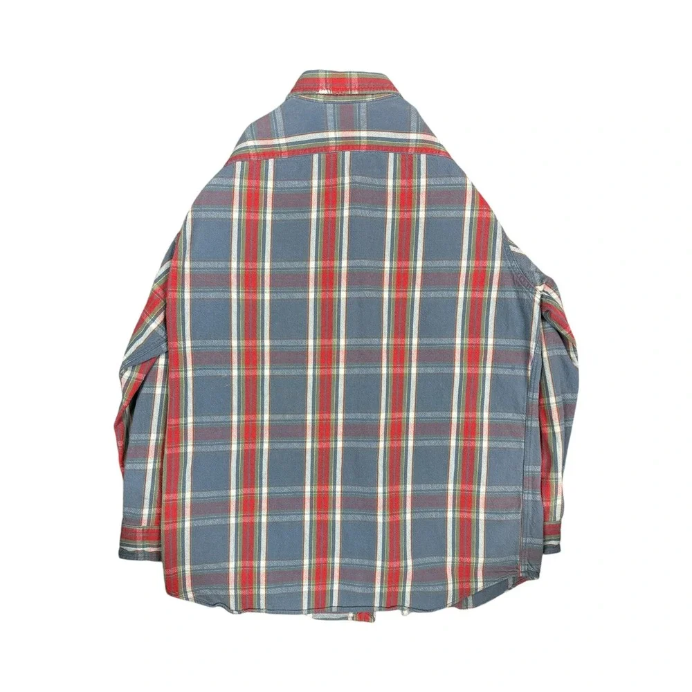 Polo Ralph Lauren Flannel Shirt Mens M Blue Plaid Good Distressed 90s Matlock